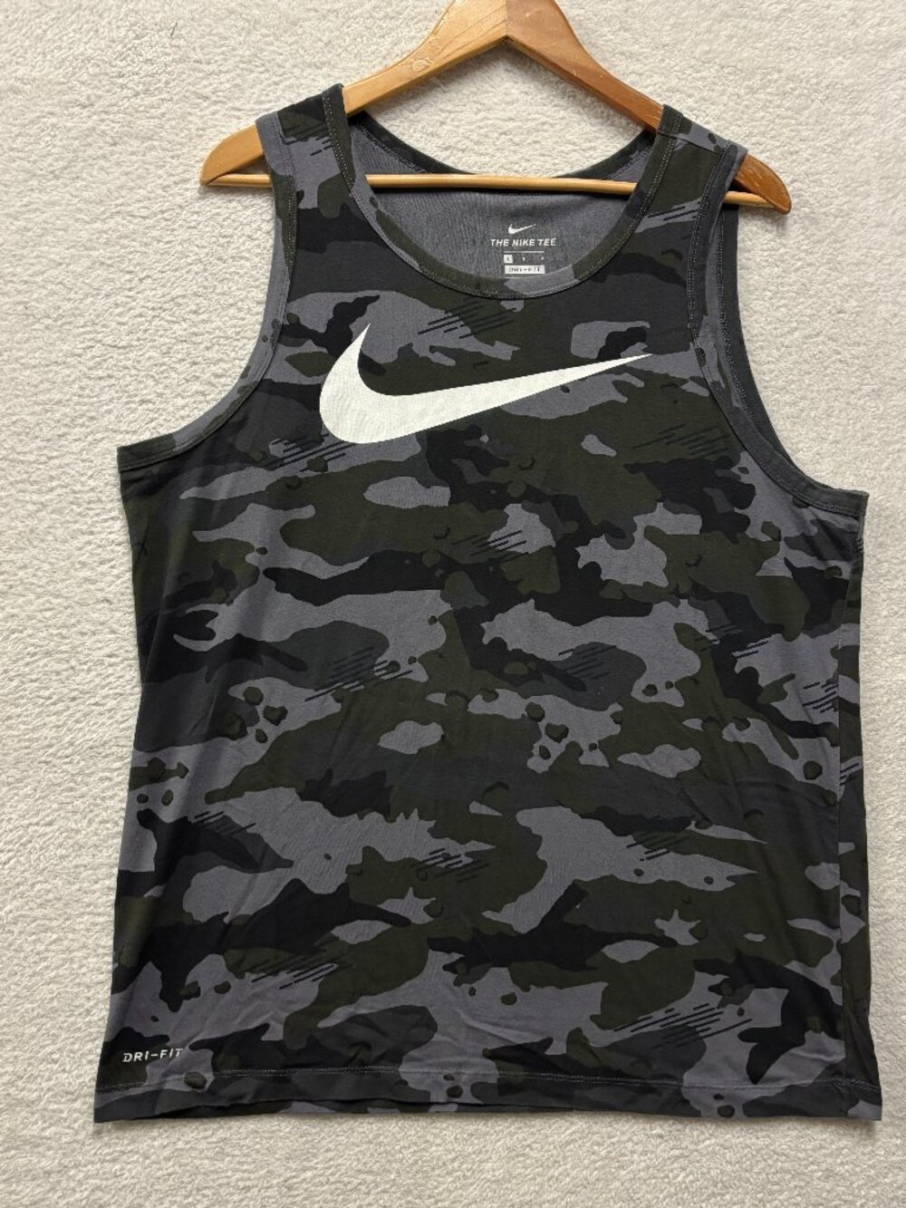 Nike Dri-Fit Mens Tank Top Large Camo Camouflage Swoosh Gym Training Singlet L